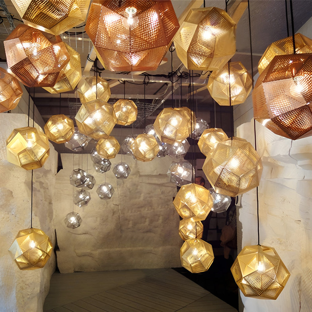 Geometric Round Electroplated Metal Pendant Light