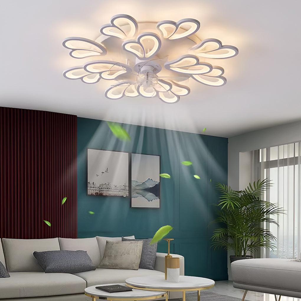 Modern Flower Ceiling Fan with LED Light & 3-Step Dimming