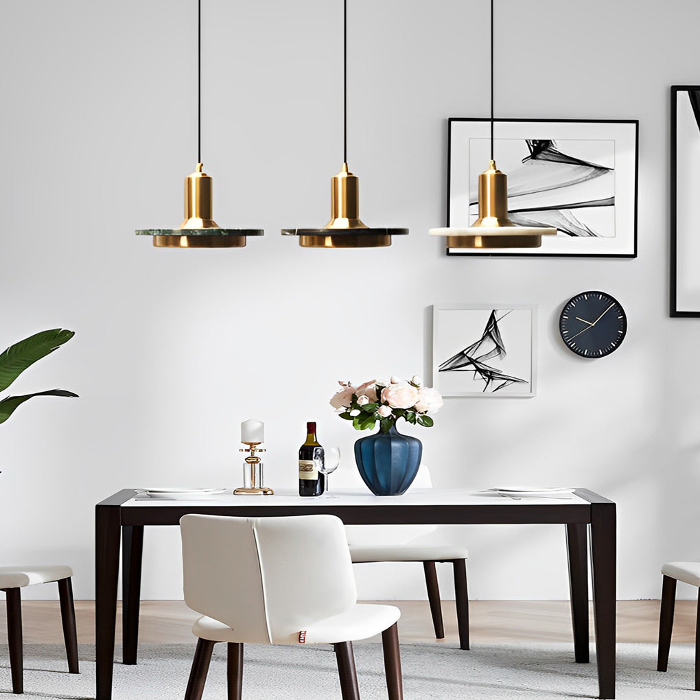 Modern Flying Saucer Pendant Light with LED, Iron & Marble Accent