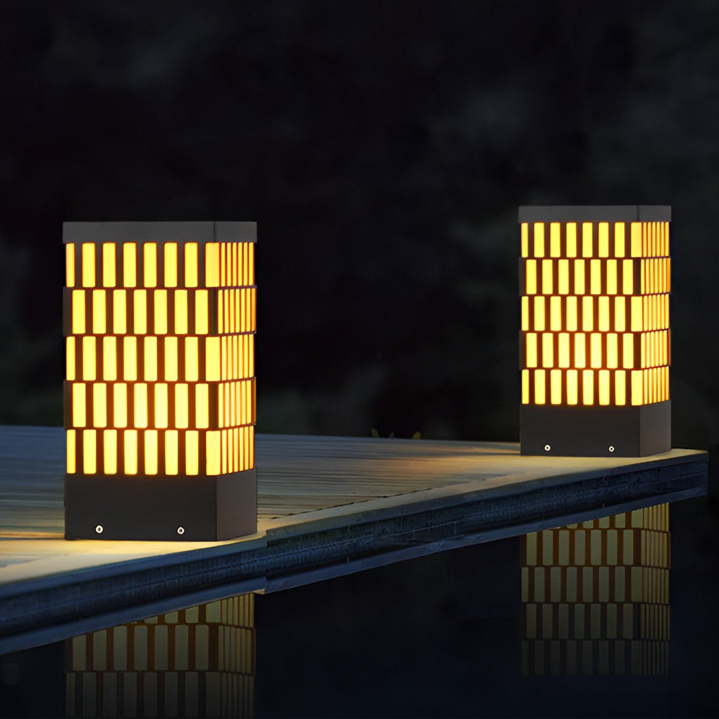 Modern Grid LED Outdoor Bollard Light Black Waterproof Lawn Lamp