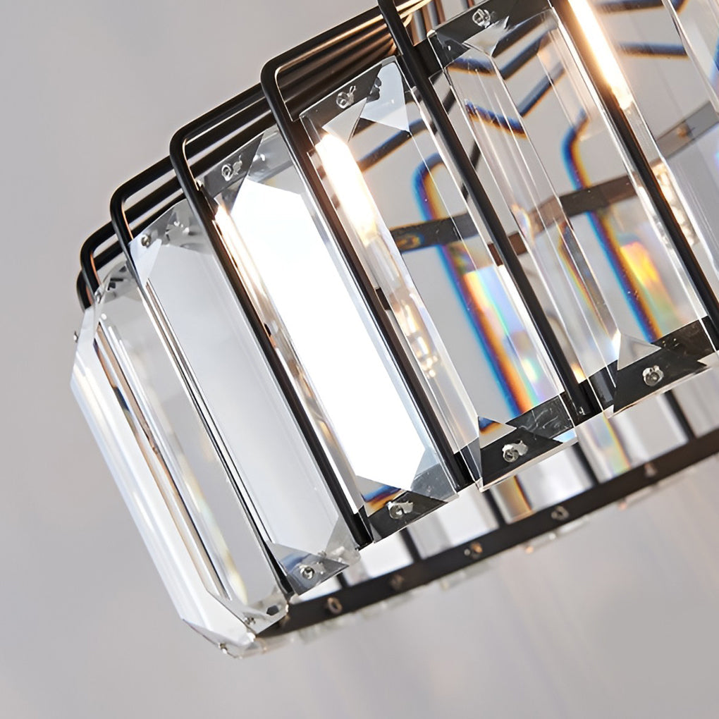 Crystal Drum Chandelier Modern Pendant Light Black Gold Metal