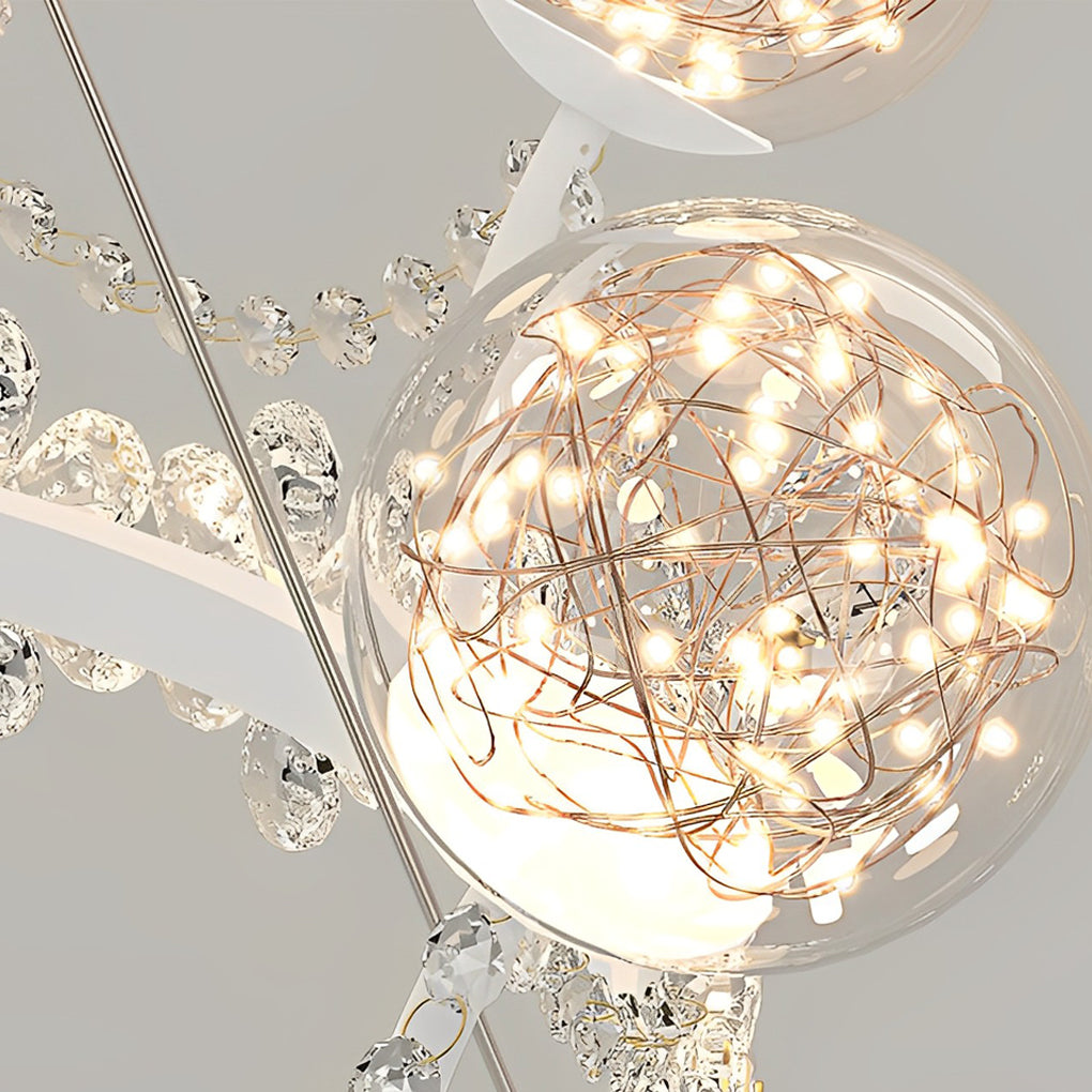 Modern Crystal Glass Chandelier with Flower Decor & 3-Step Dimming