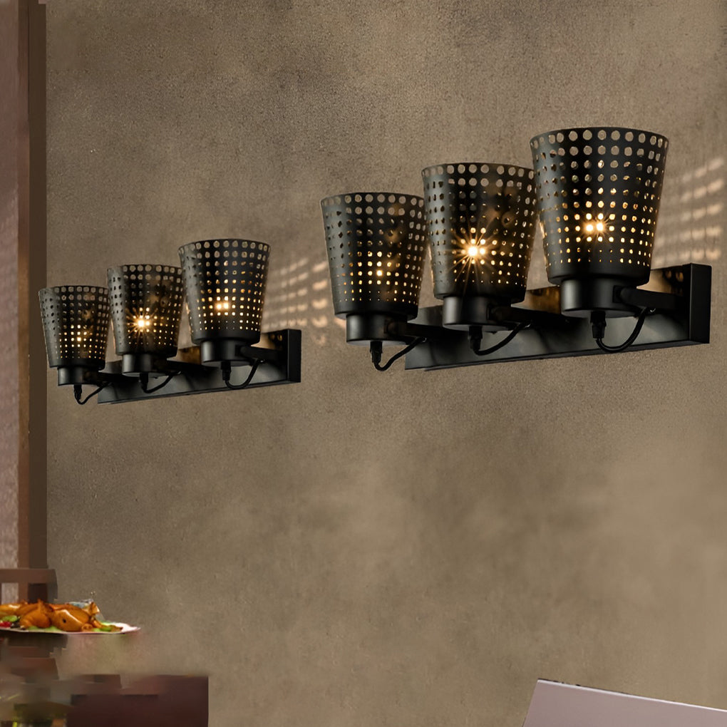 Adjustable Industrial Black Iron Wall Sconce with Hollow Shade