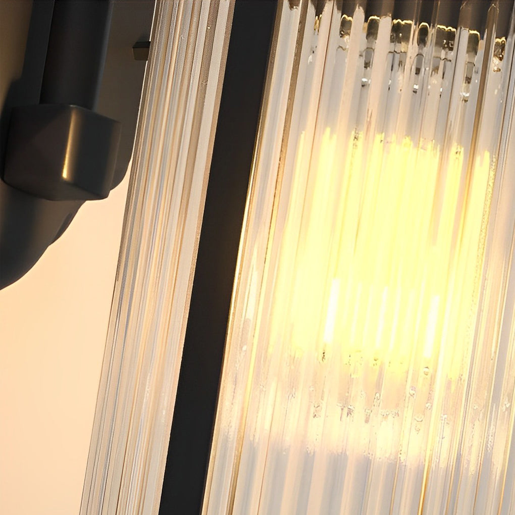 Black Aluminum Outdoor Wall Light with Striped Glass Shade