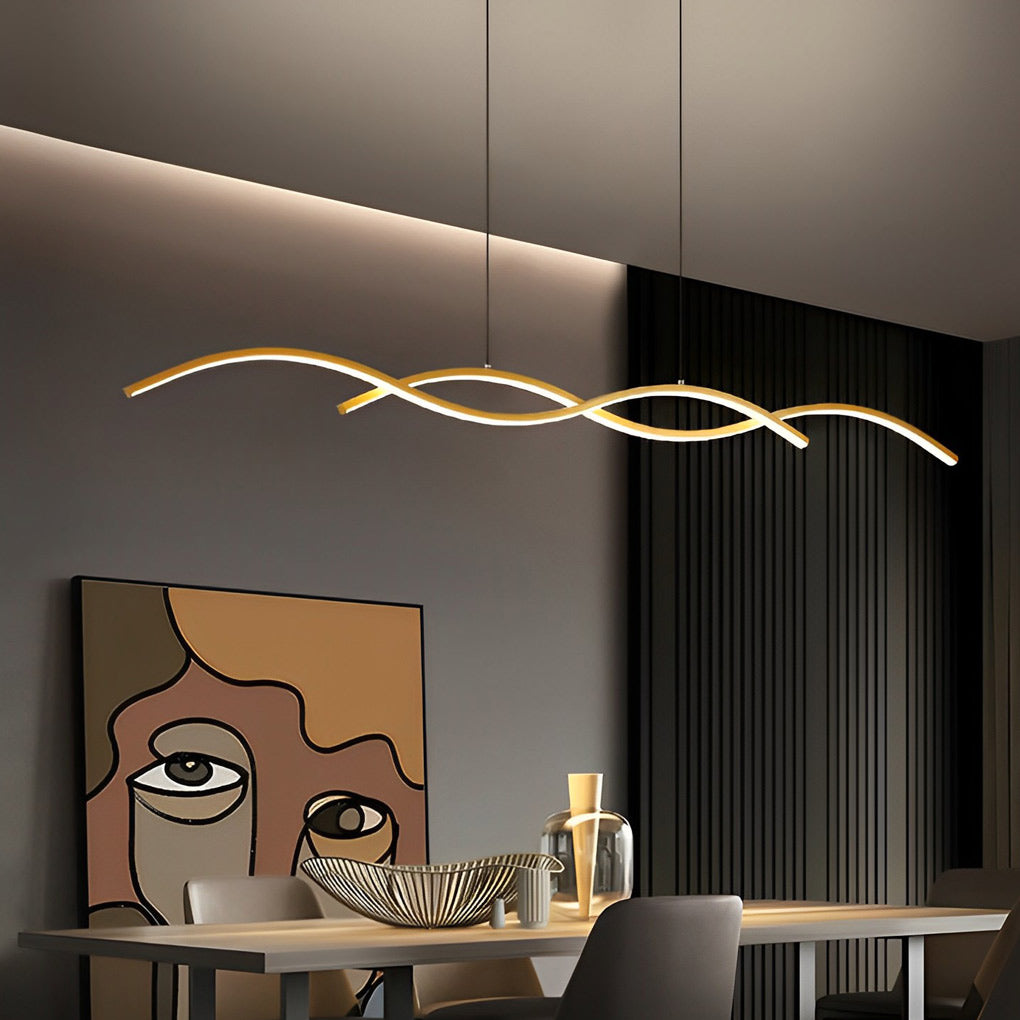 Modern Wave Pendant Light - Aluminum LED Dining Room Chandelier