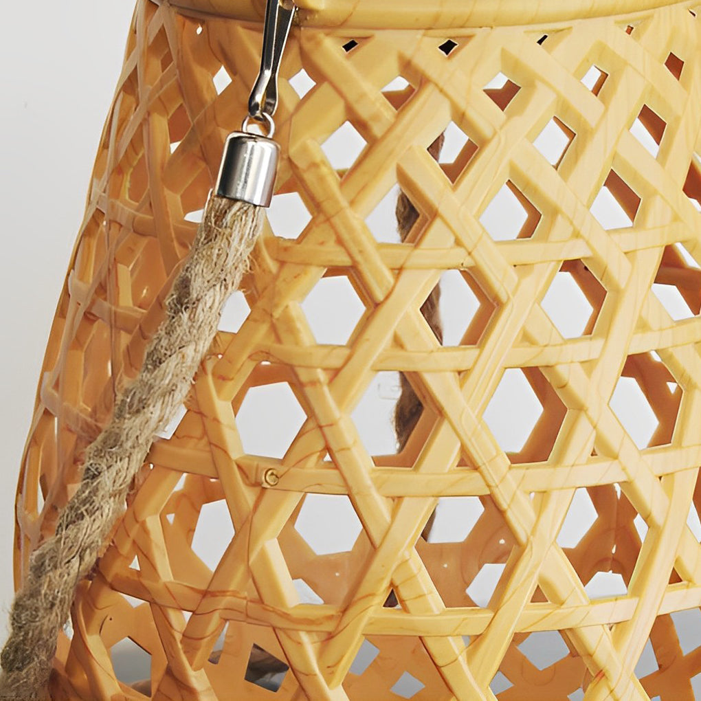 Portable Solar LED Outdoor Lantern Rustic Bamboo Style Hemp Rope