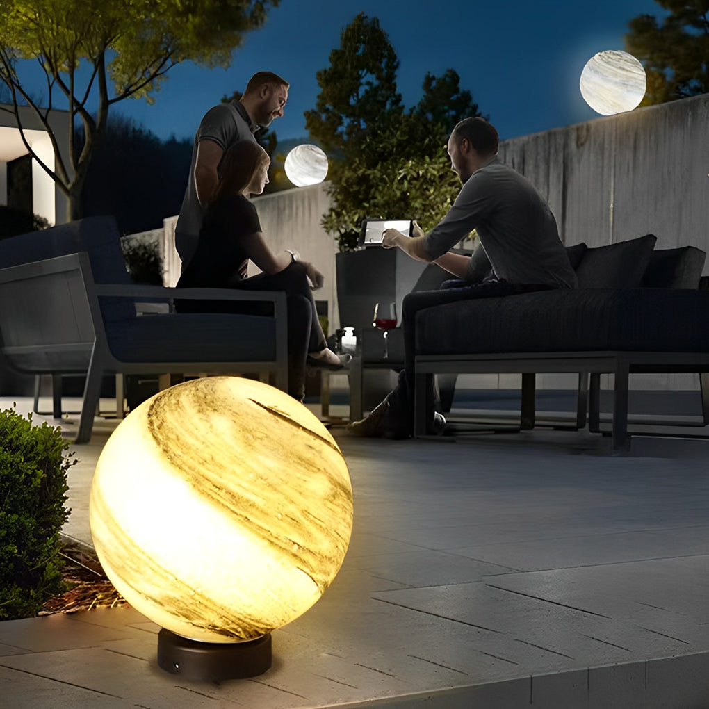 Modern Glass Sphere Outdoor Post Light | Waterproof Fence Lighting