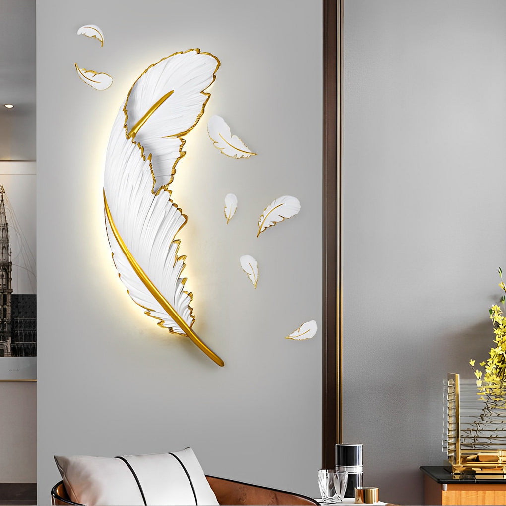 Modern Feather Resin Wall Sconce with Dimmable LED Strip - White