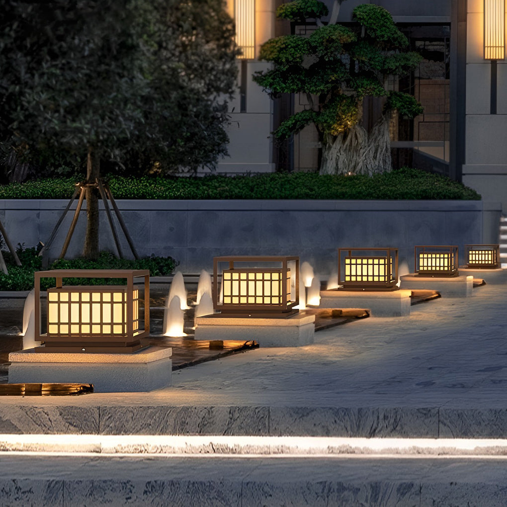 Modern Square LED Outdoor Post Light - Waterproof Brown Pillar