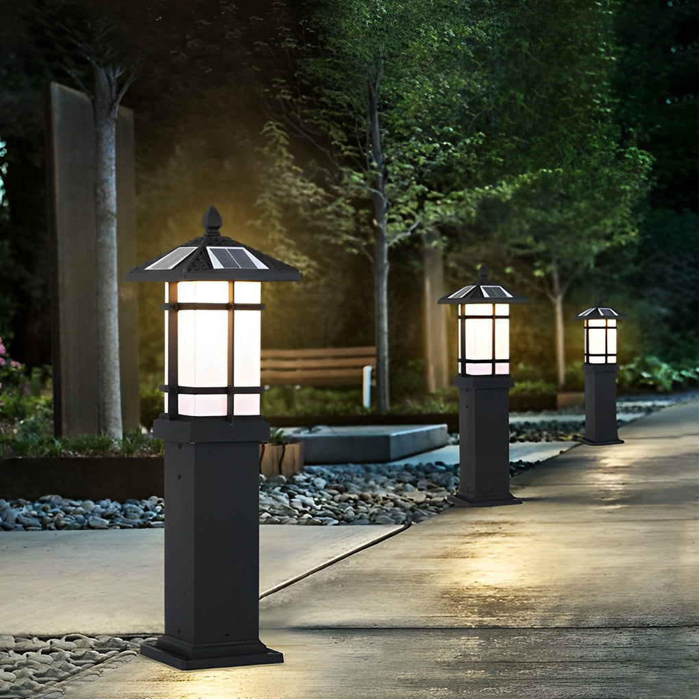 Modern Solar LED Bollard Light with Asian-Inspired Design