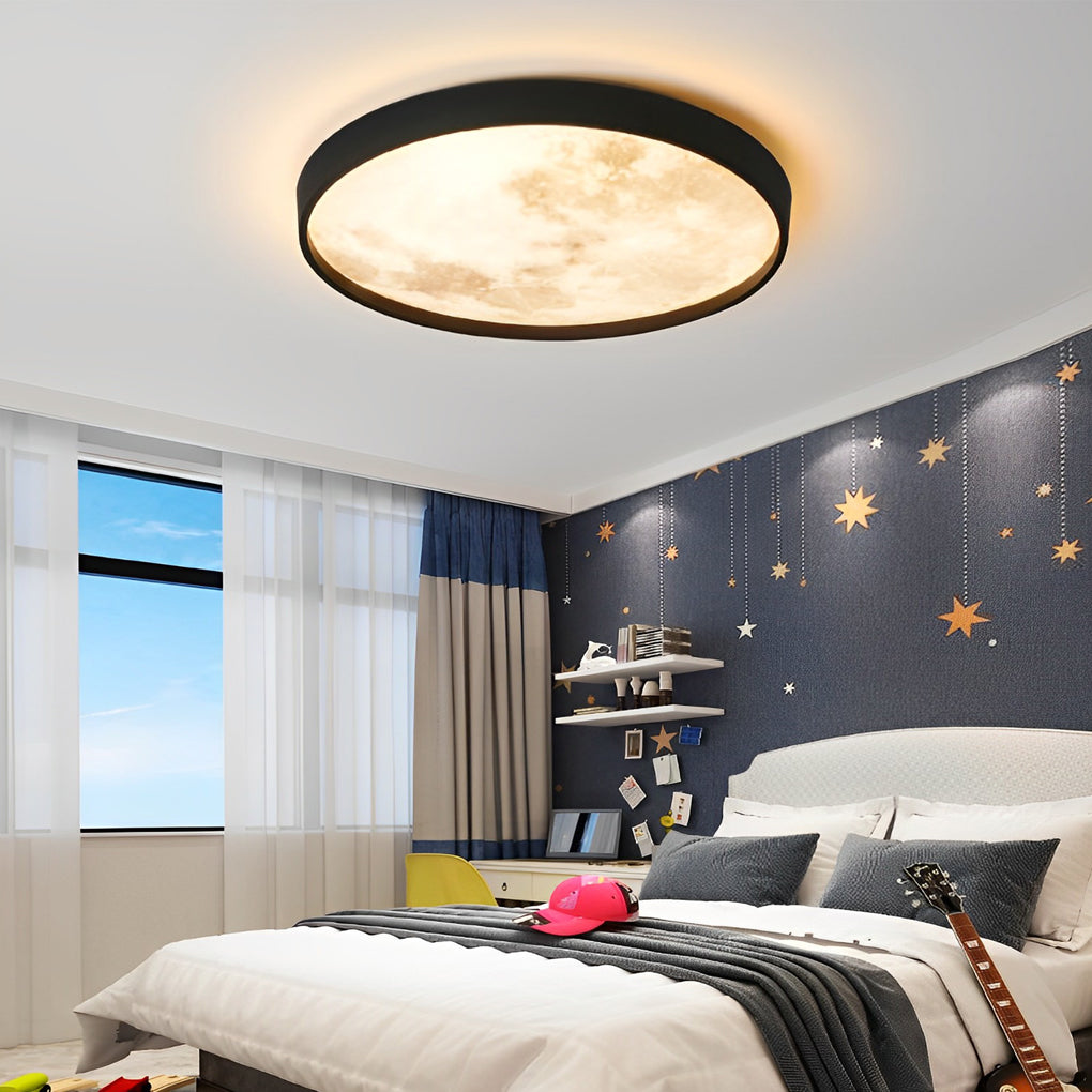 Modern Moon LED Flush Mount Ceiling Light with 3-Step Dimming