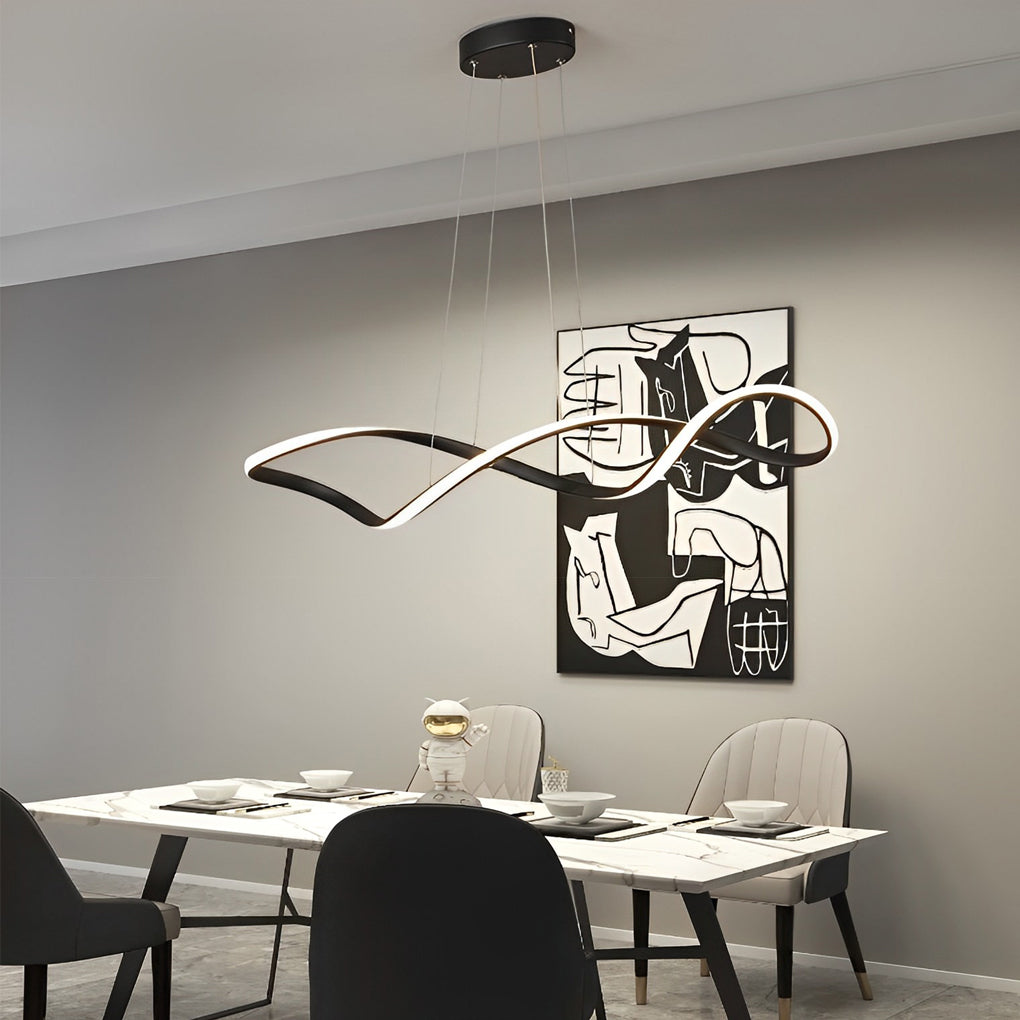 Modern Wave Pendant Light with Stepless Dimming & Remote Control