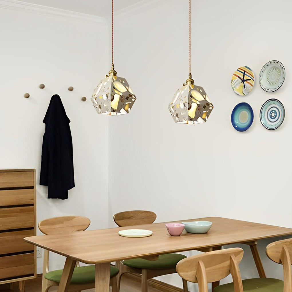 Modern Terrazzo Concrete Pendant Light with Copper Accent