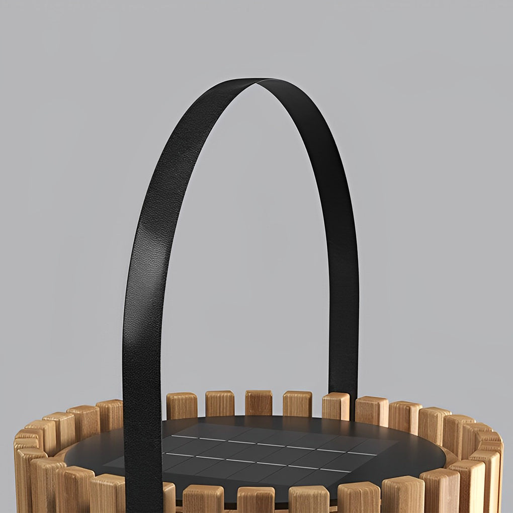 Portable Solar Wood LED Outdoor Lantern with Rotating Handle