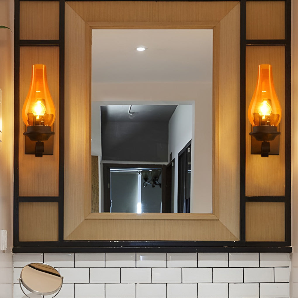 Industrial Glass Wall Sconce with E27 Socket – Black Metal Finish
