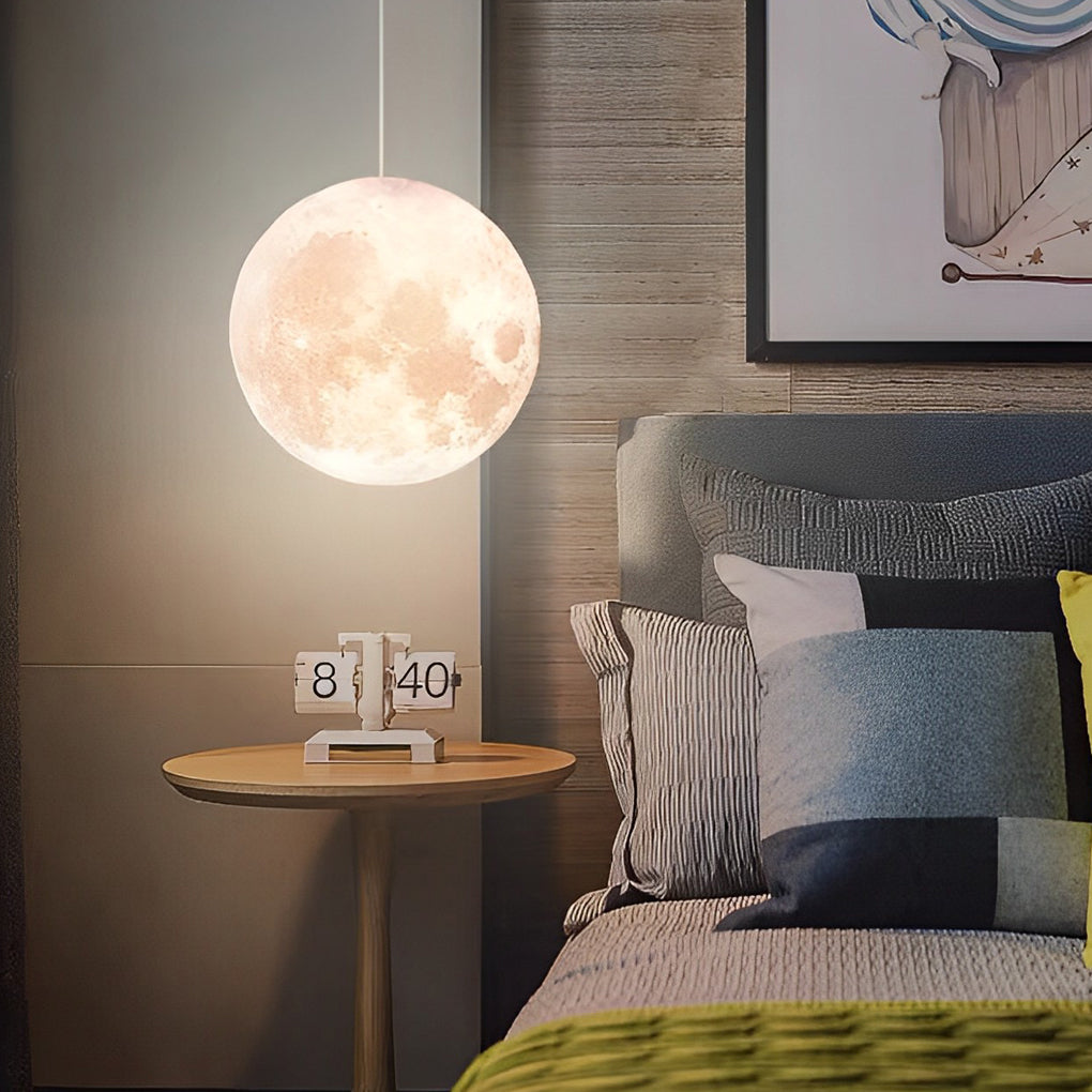 3D Moon Pendant Light Modern Nordic Spherical Hanging Lamp