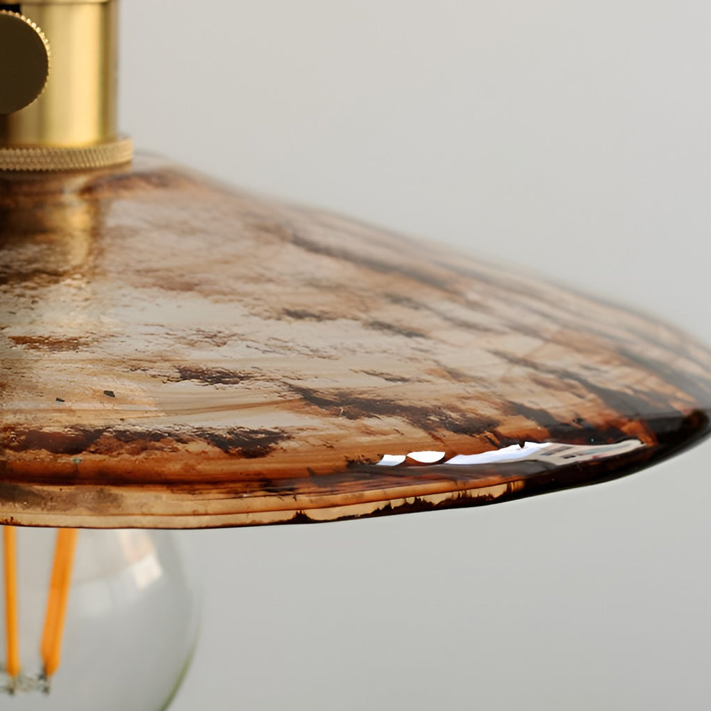 Vintage Glass Pendant Light with Brass Hardware and Wooden Detail