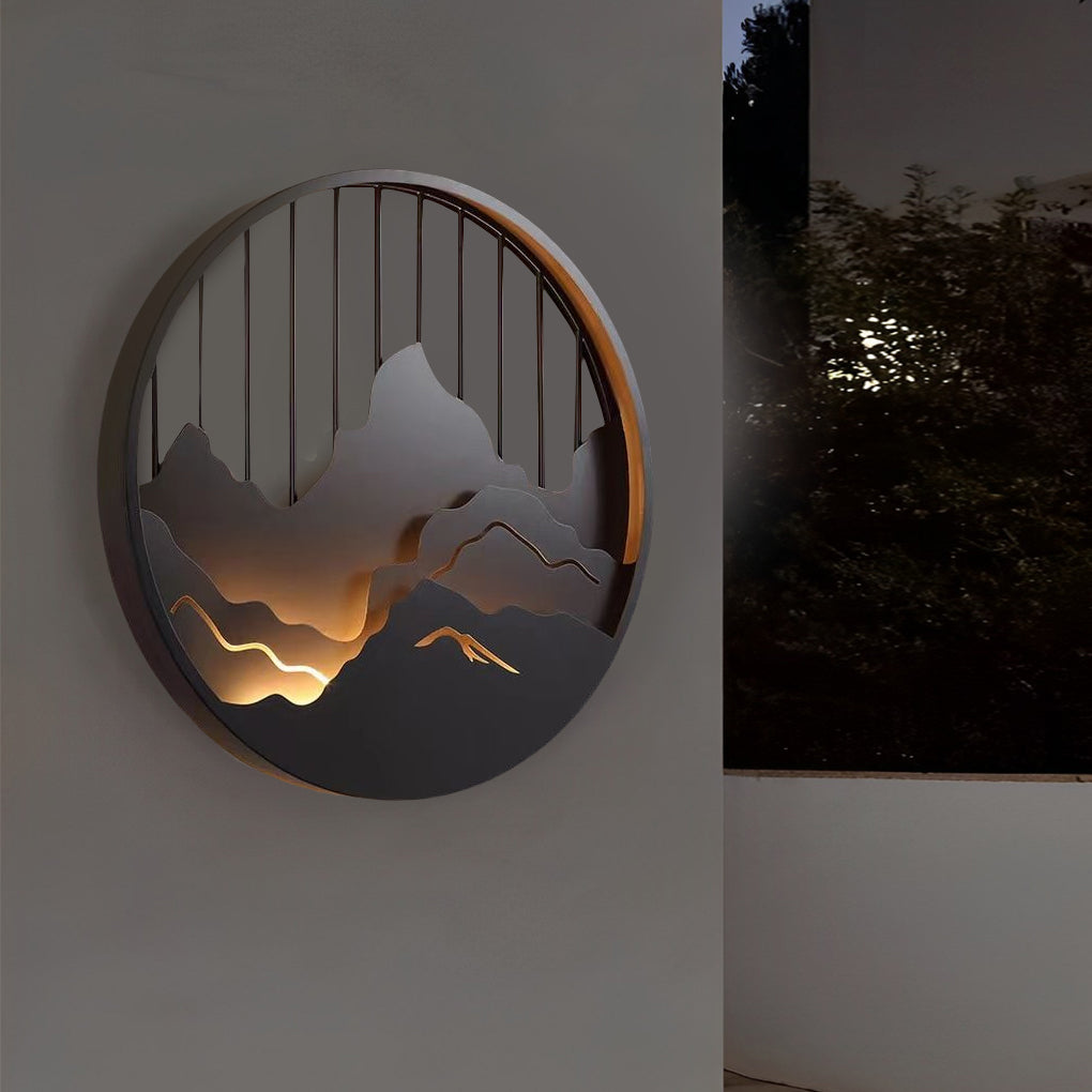 Mountain Scenery LED Outdoor Wall Sconce - Modern Waterproof Iron