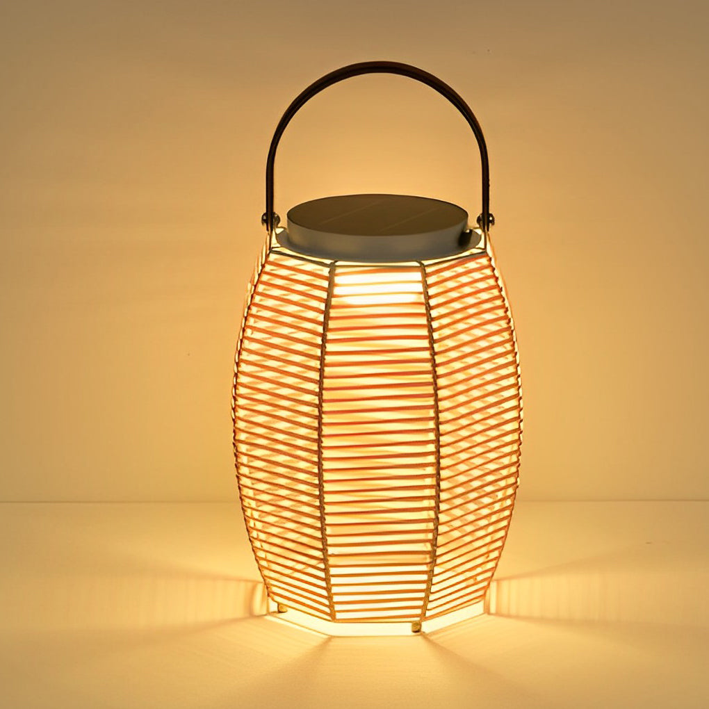 Solar Powered Rattan LED Outdoor Lantern with Rotating Handle