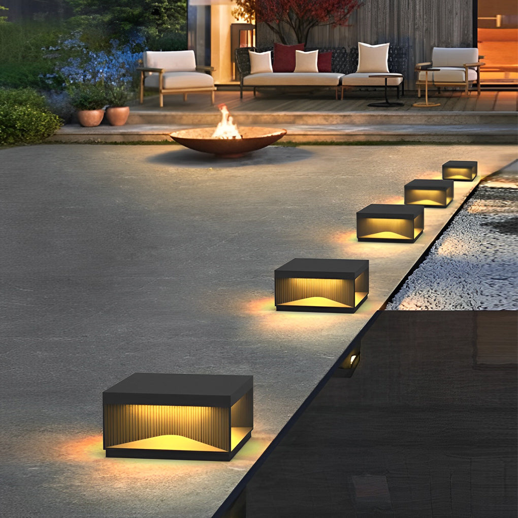 Modern Square Solar Fence Post Light - Stainless Steel Outdoor