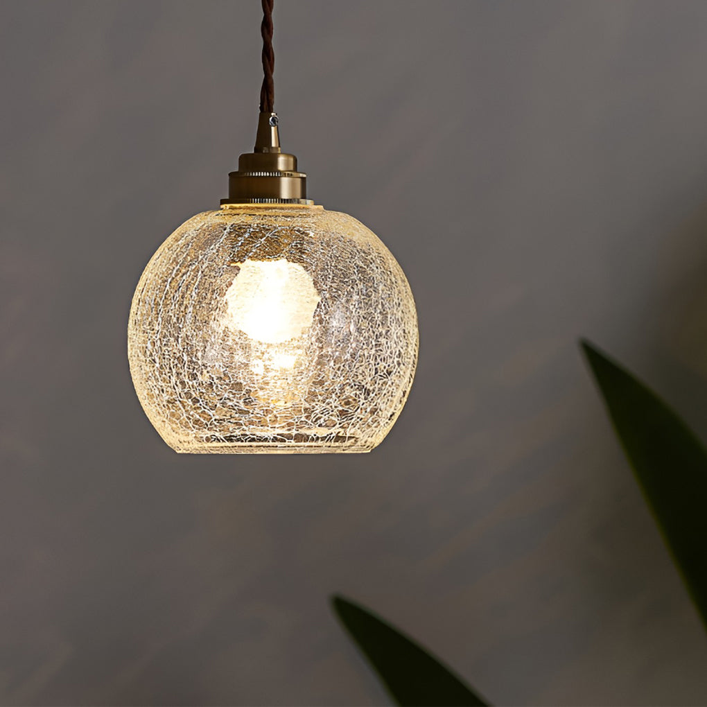 Spherical Glass Pendant Light with Cracked Pattern Design