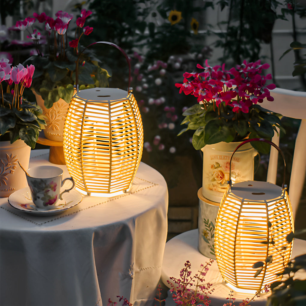 Portable Rattan Solar Lantern Waterproof LED Outdoor Floor Lamp