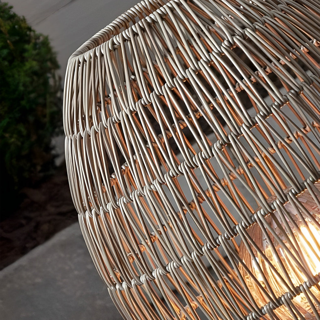 Handwoven Rattan Oval Cage Outdoor Floor Lamp - Rustic Modern
