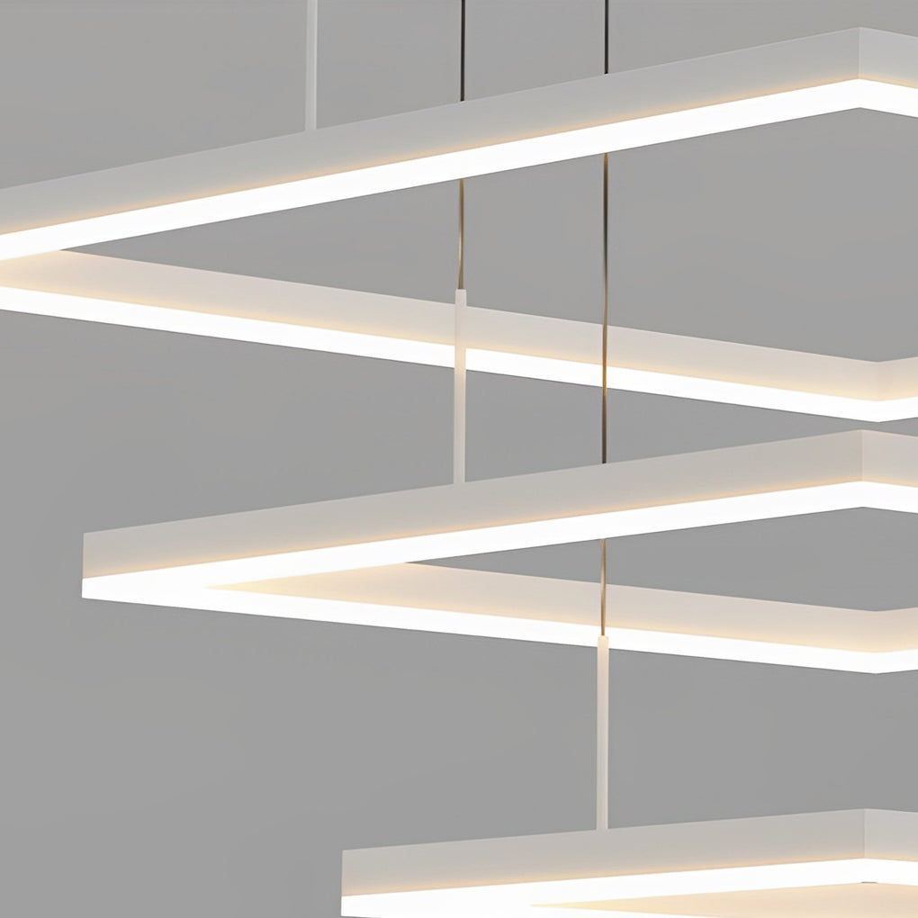 Modern White LED Square Ring Chandelier with 3-Step Dimming