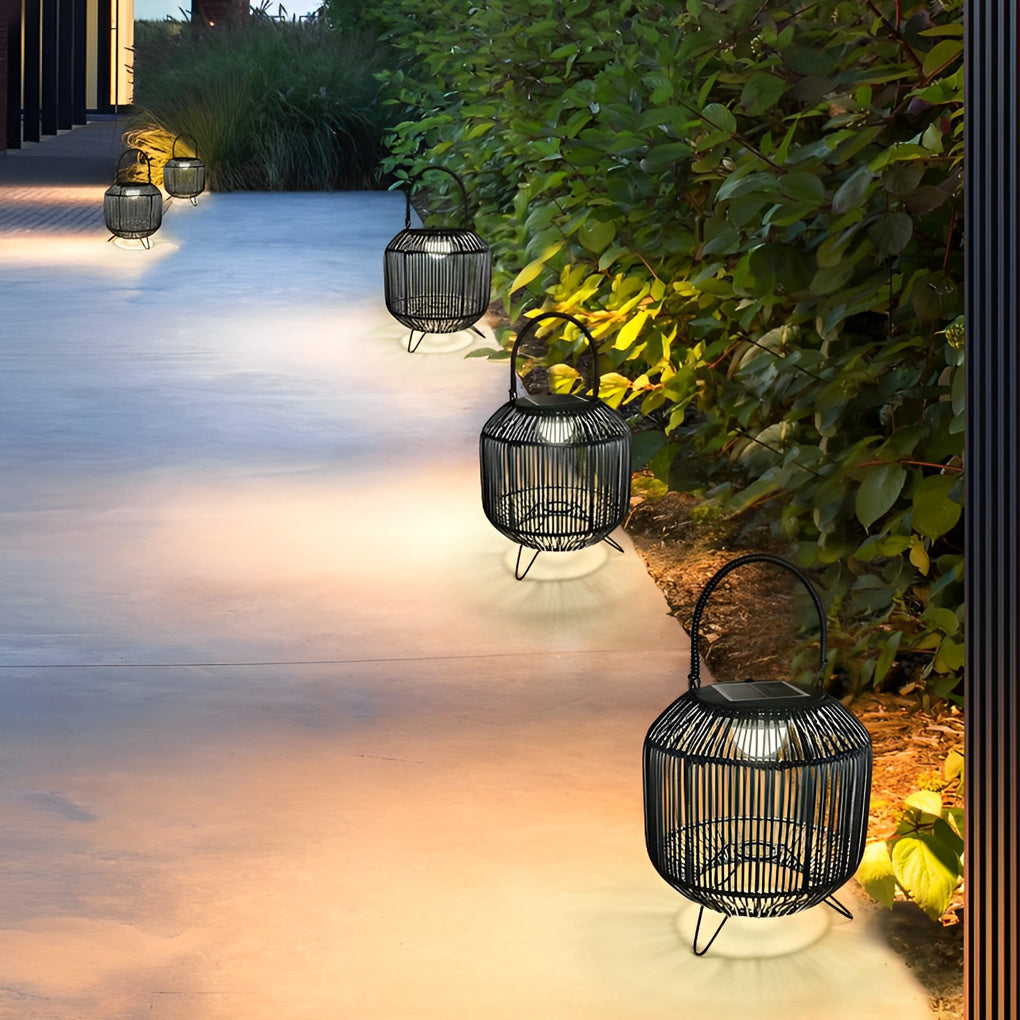 Solar Rattan Outdoor Lantern - Waterproof LED Floor Lamp