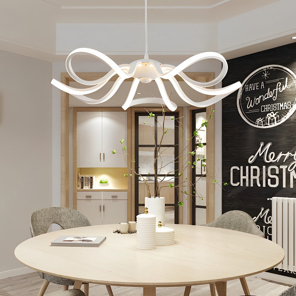Modern Flower Petal LED Chandelier with Stepless Dimming - White