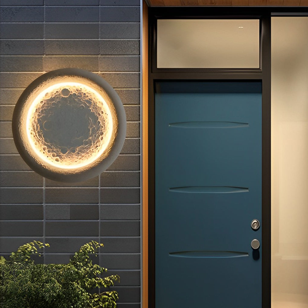 Moon Crater Concrete Outdoor Wall Light with Warm LED