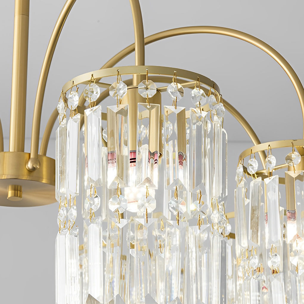 Crystal Shade Post-Modern Chandelier with Curved Arms - Gold Finish