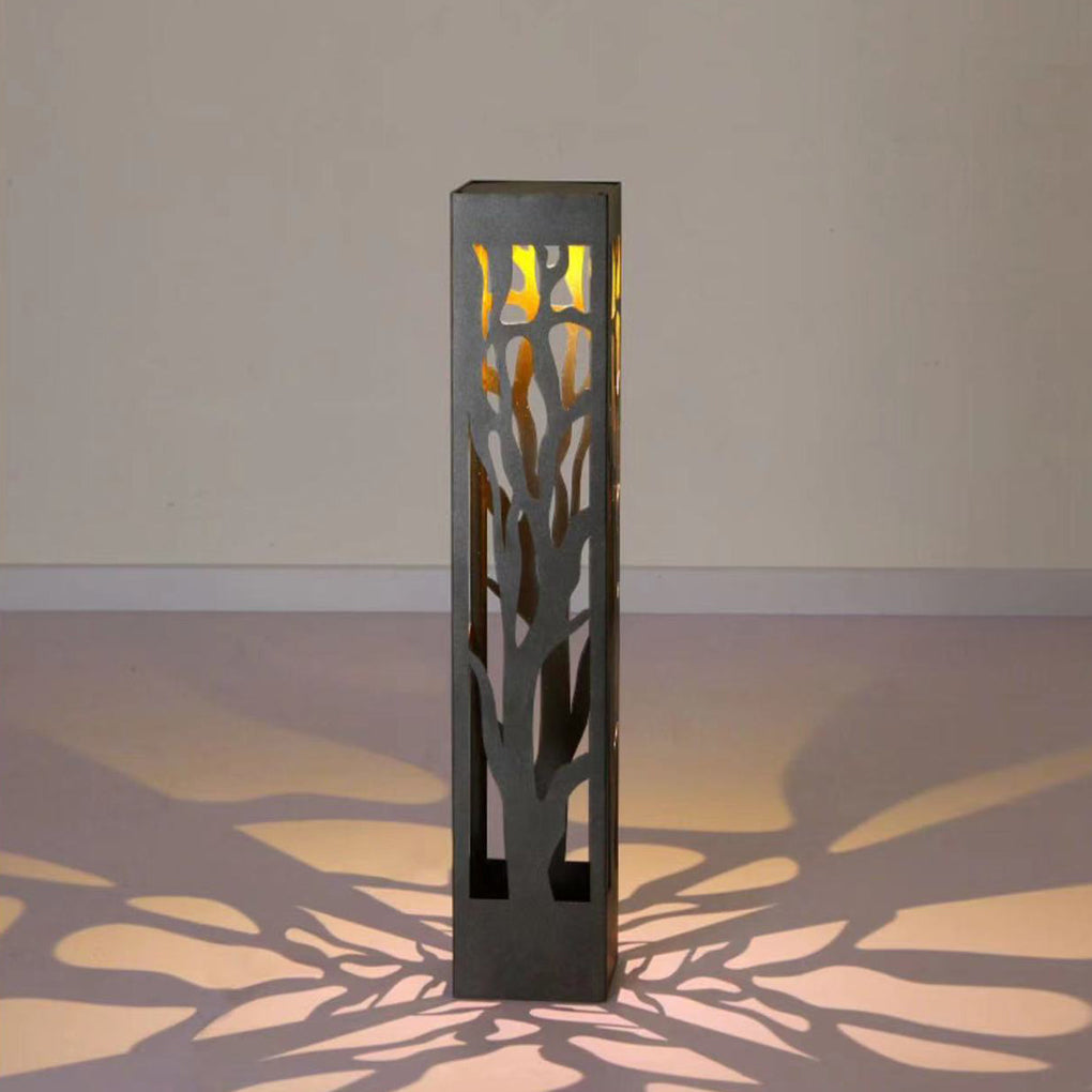 Solar-Powered Lawn Light with Hollow Branch Pattern - Stainless Steel