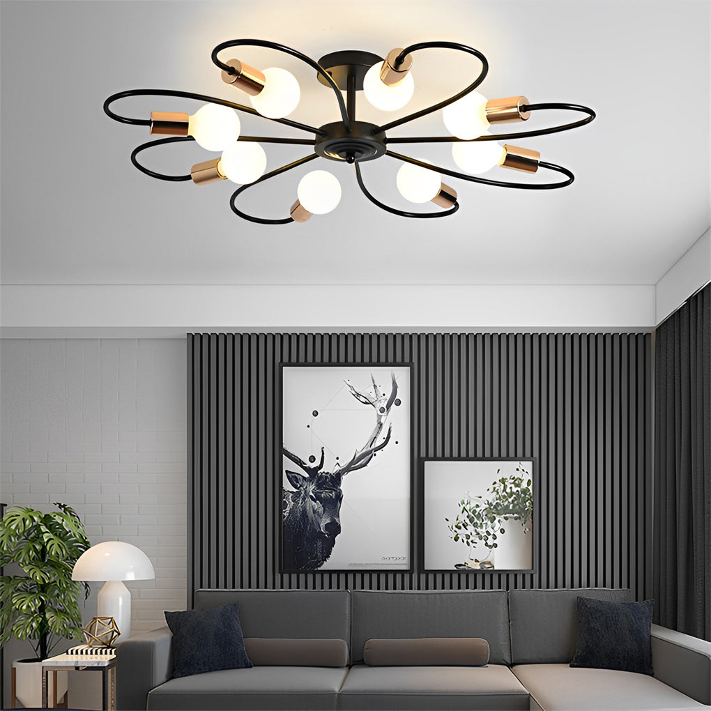 Nordic Flower Iron Semi Flush Mount Ceiling Light