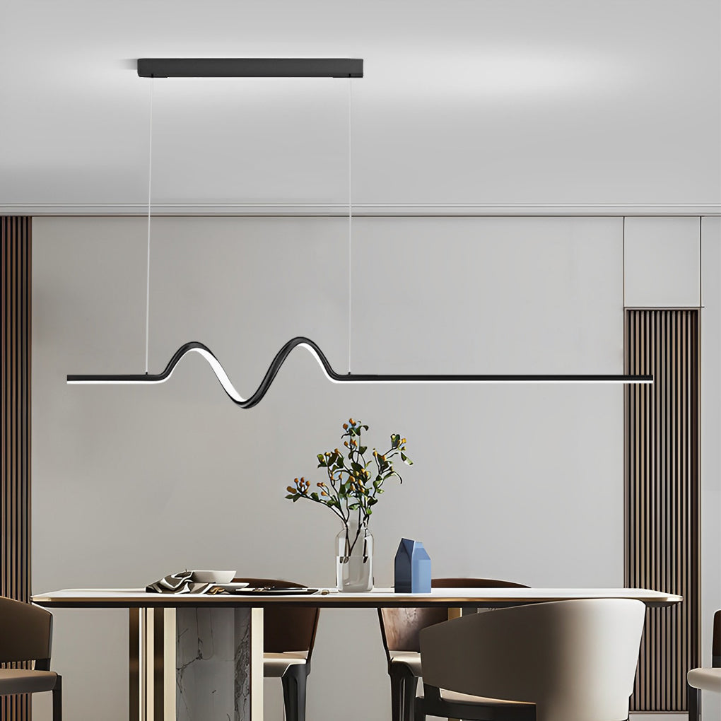 Modern Wavy LED Pendant Light with Stepless Dimming & Remote