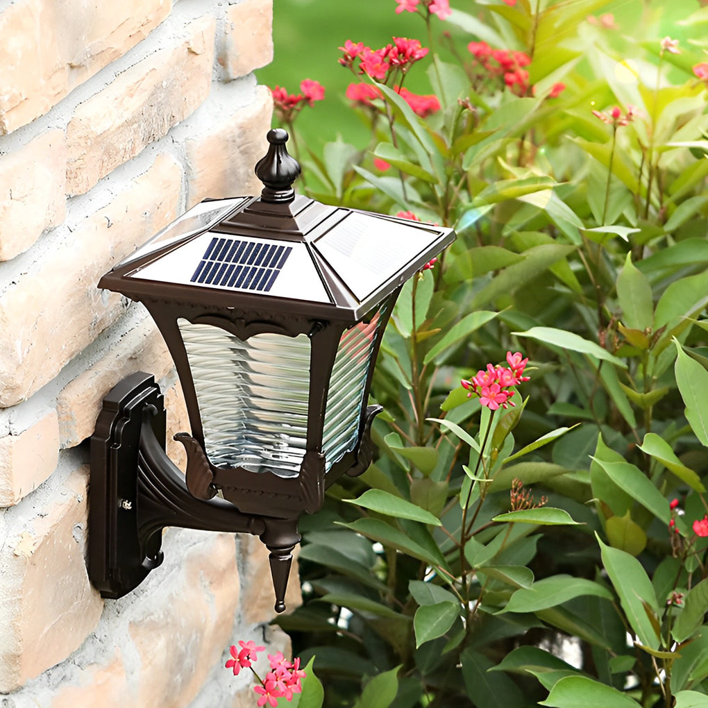 Modern Striped Glass Solar LED Outdoor Wall Light - Black