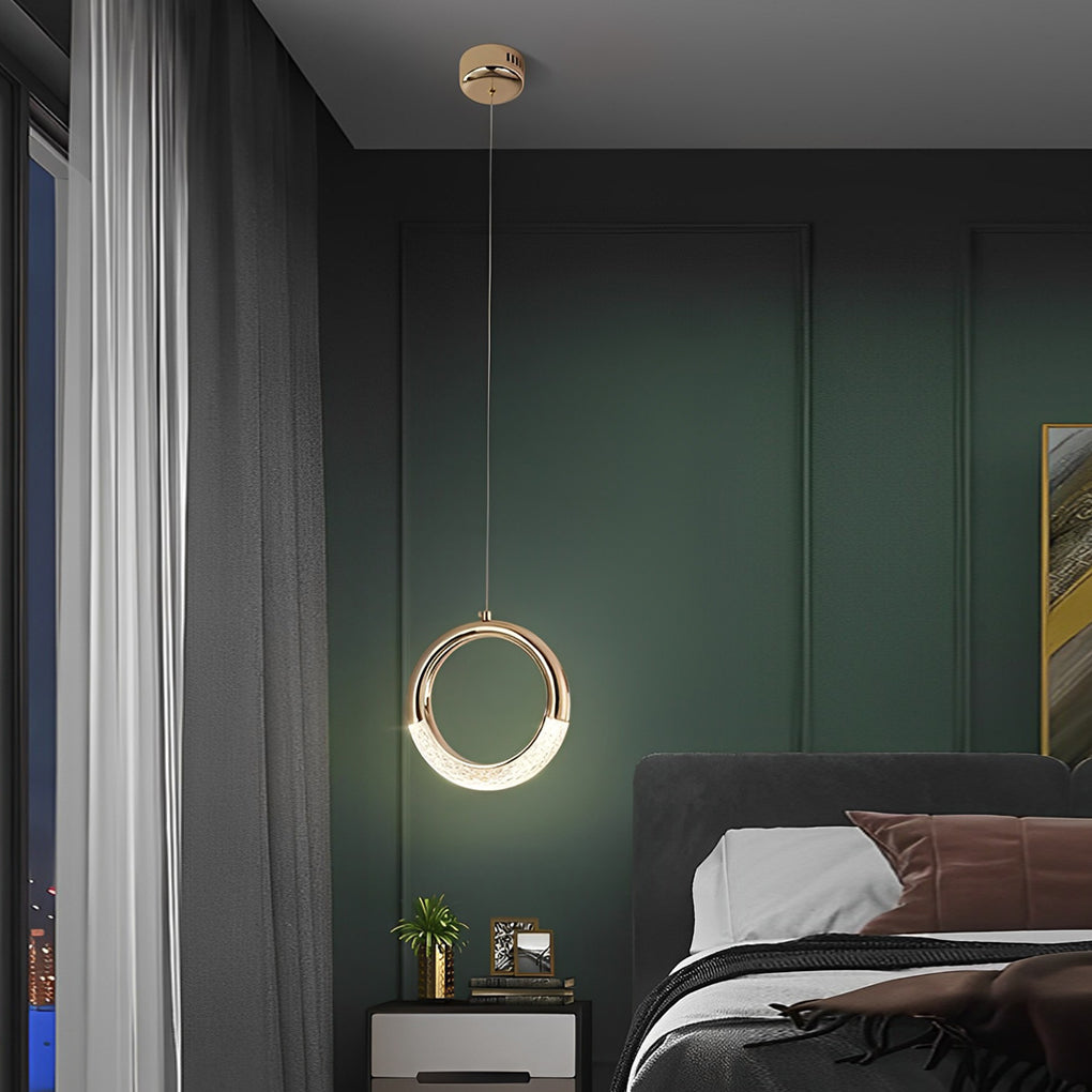 Modern Ring Pendant Light LED Electroplated Metal Hanging Lamp