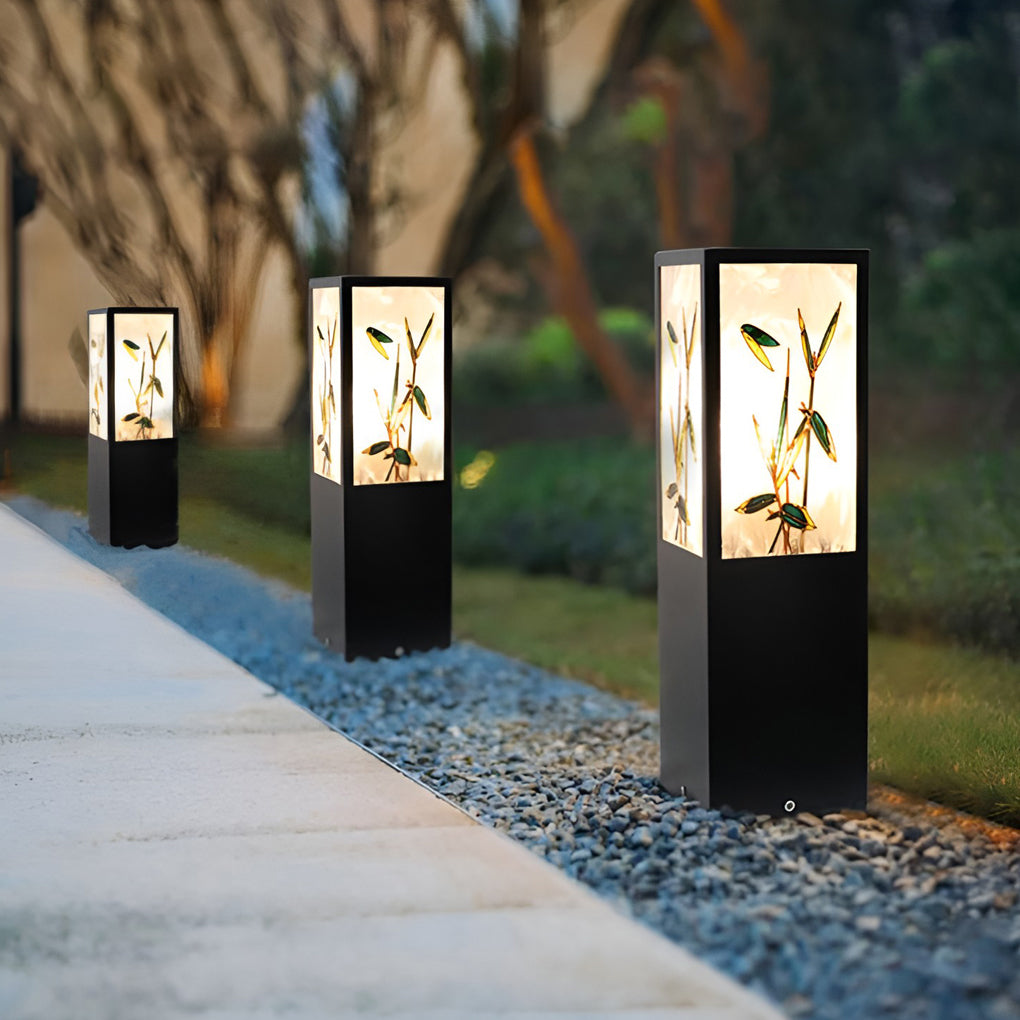 Vintage Square Solar LED Path Light with Floral Acrylic Shade