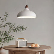 Modern Round Pendant Light with Walnut Accent - White Metal 12W