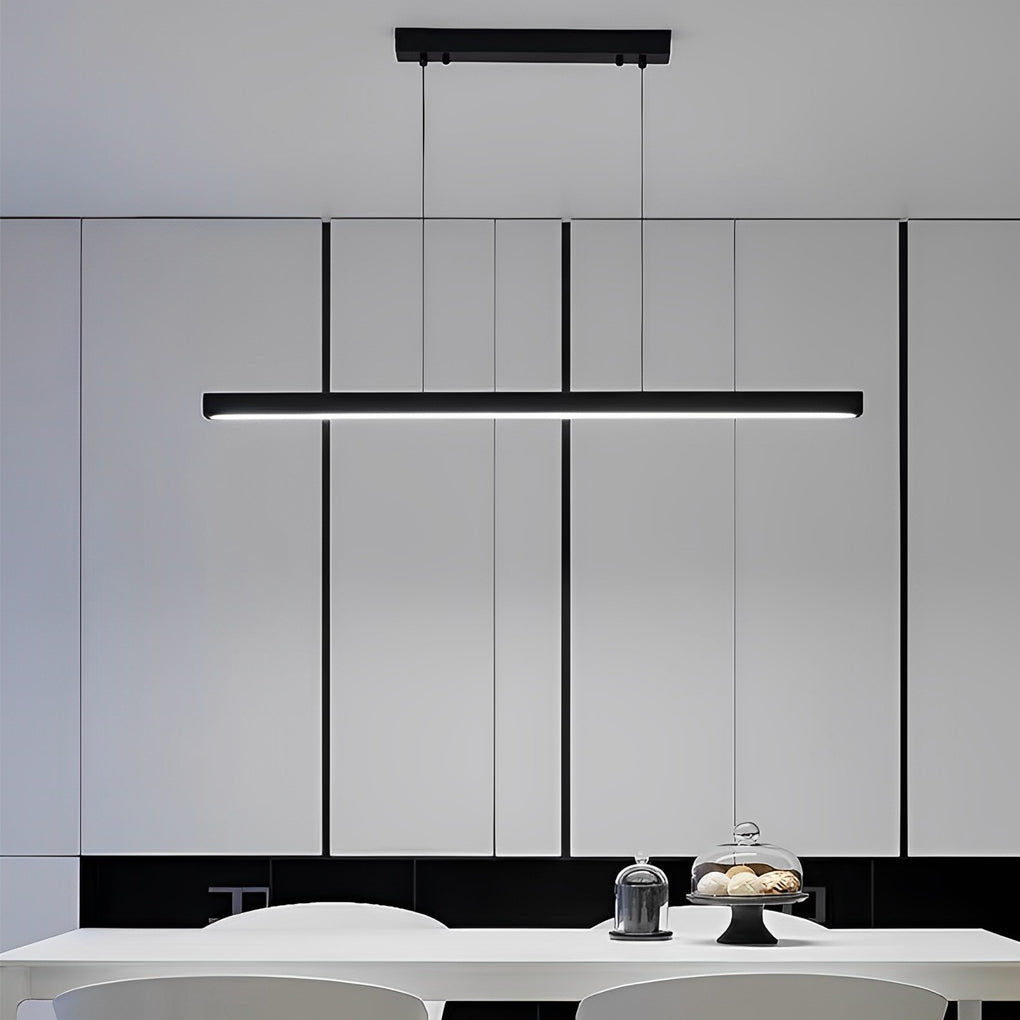 Modern Linear LED Pendant Light - Black Aluminum Dimmable Strip