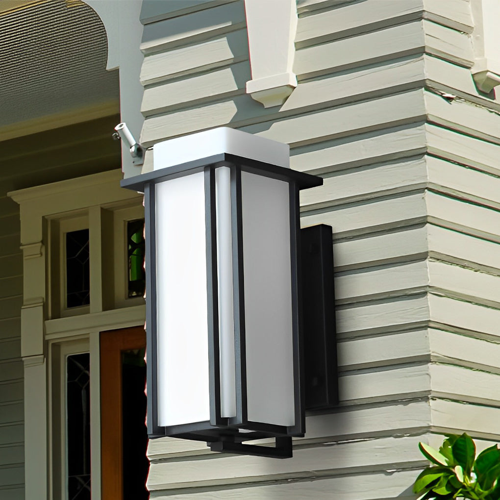 Square Waterproof LED Outdoor Wall Lamp Black Iron Glass Sconce