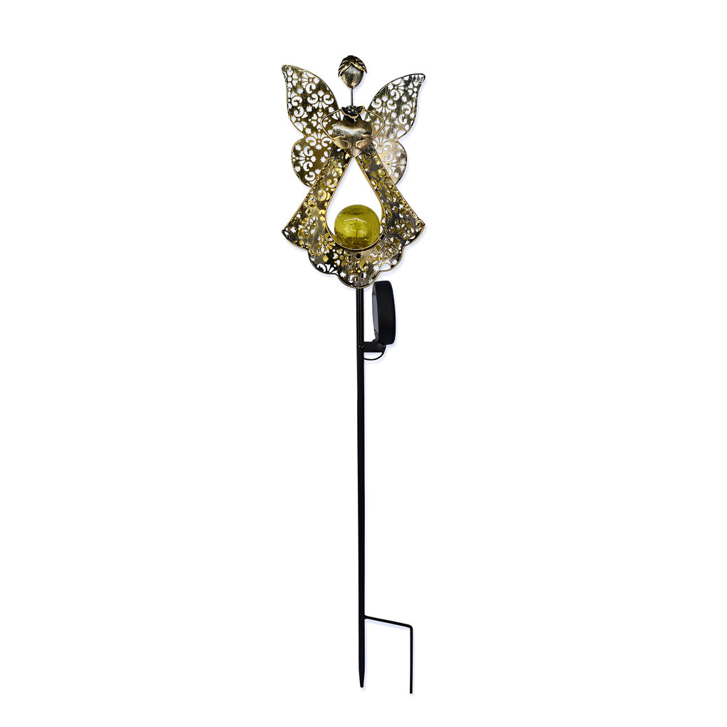 Solar Garden Stake Light with Hollow Iron Frame & Glass Globe