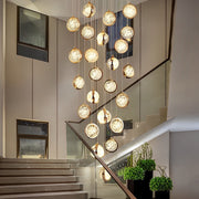 Crystal Cluster Adjustable Staircase Chandelier Modern Gold Finish