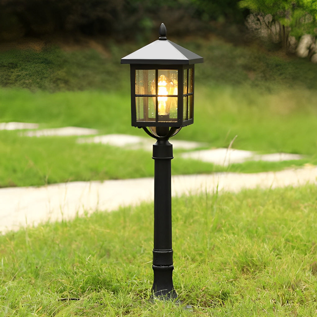 Retro Black Aluminum Solar & Hardwired Outdoor Lawn Lamp