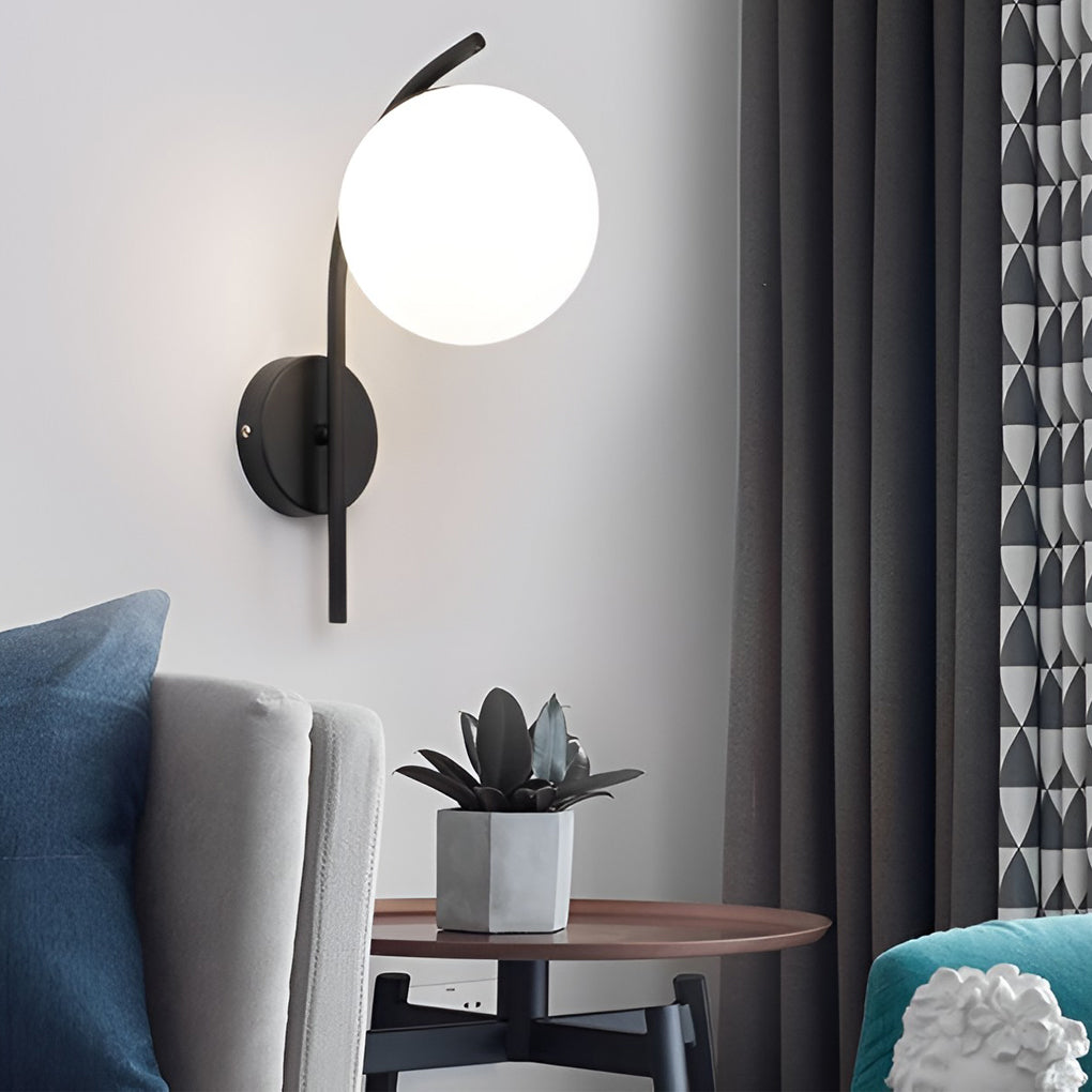 Glass Ball Wall Sconce with Metal Frame - Modern Plug-In Light