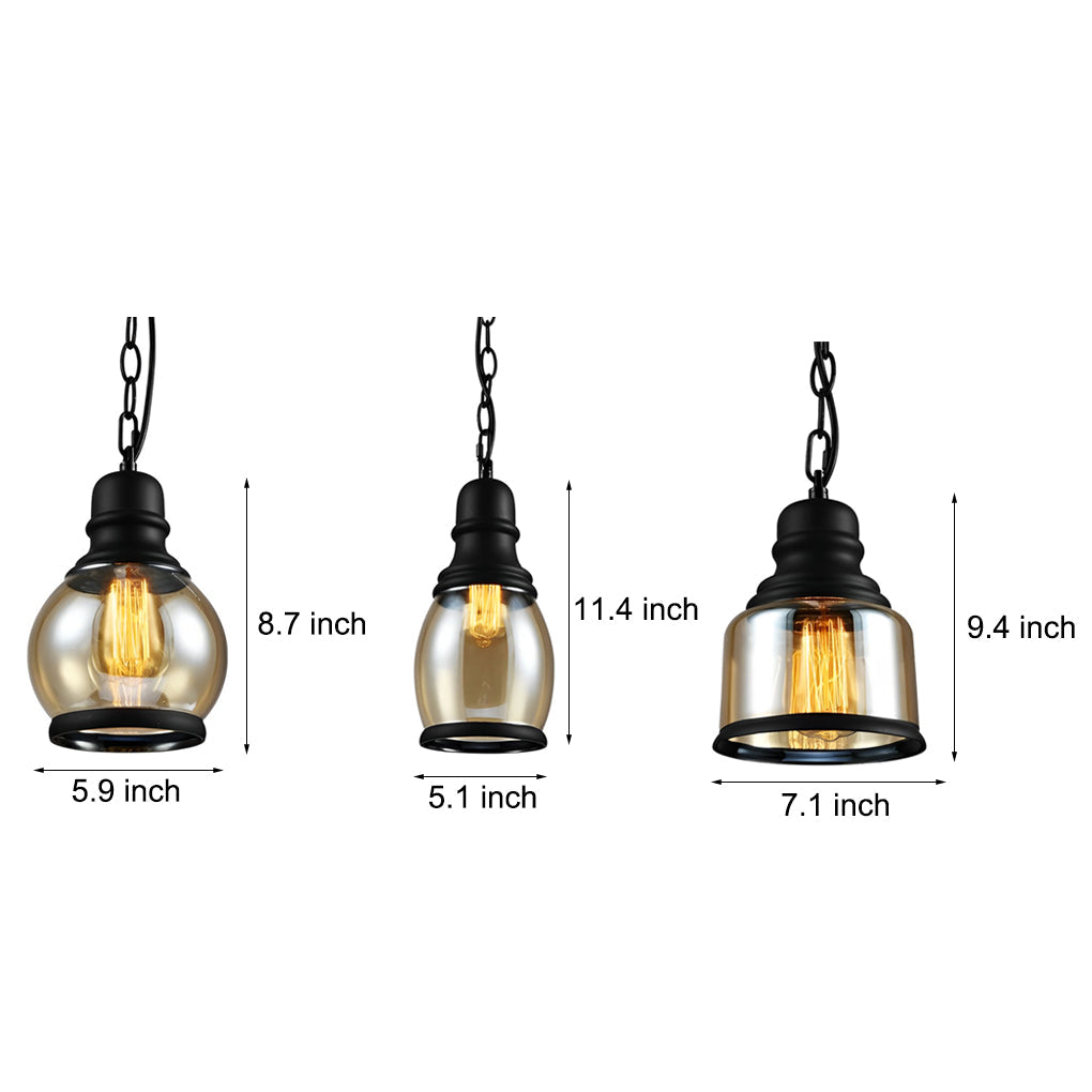 Industrial Brown Glass Pendant Light with Black Hardware