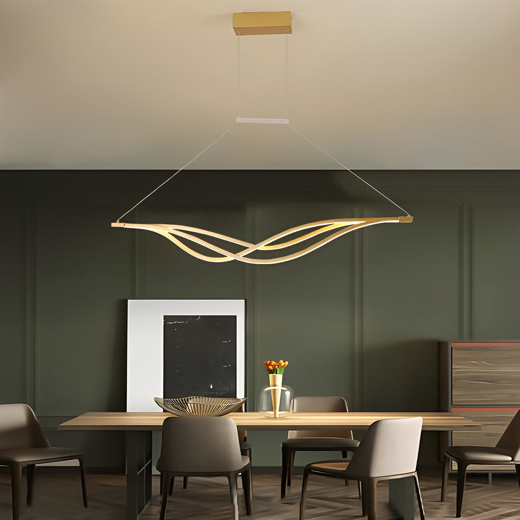 Modern Wave Linear Dimmable LED Pendant Light with Remote