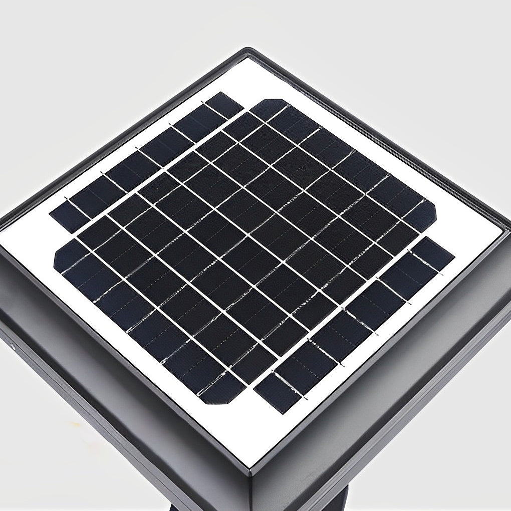 Square Solar LED Outdoor Post Light Black Aluminum Waterproof