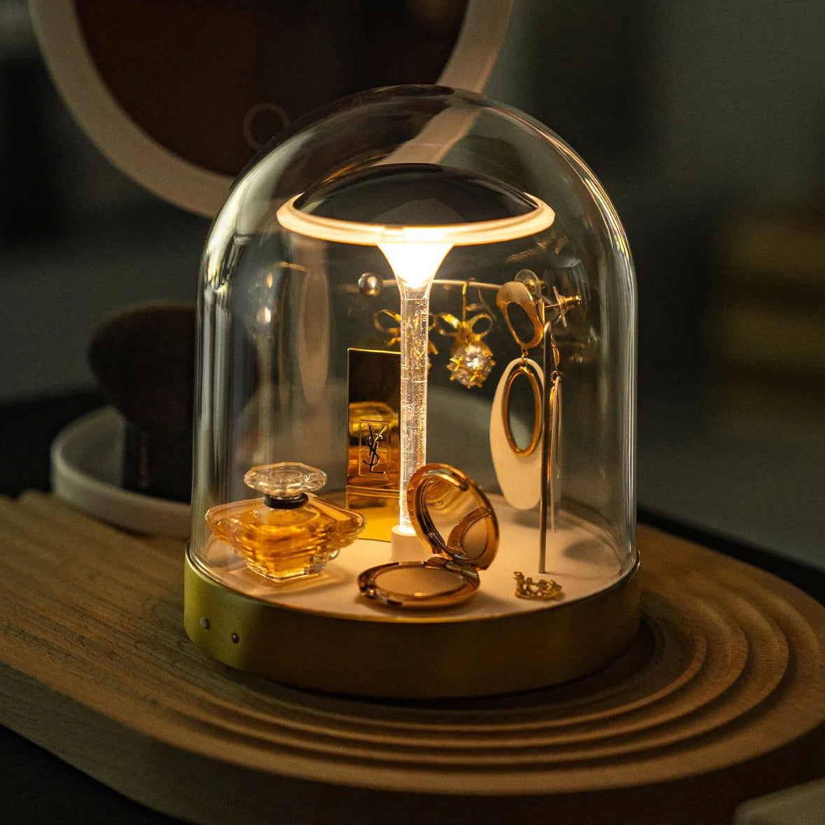 Glass Dome LED Table Lamp with USB Charging & Touch Dimming