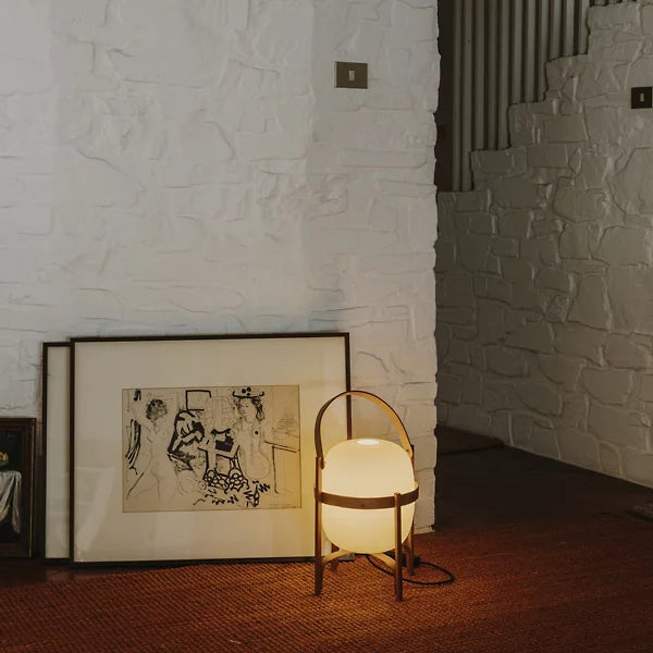 Modern Nordic Wood Frame Table Lamp with Glass Globe Shade
